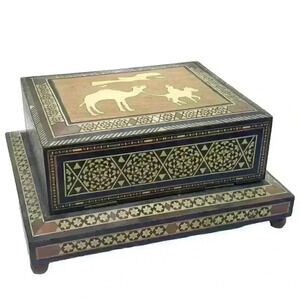 Antique Cigarette Box hand made inlaid Camel musical cigar 420 smoking